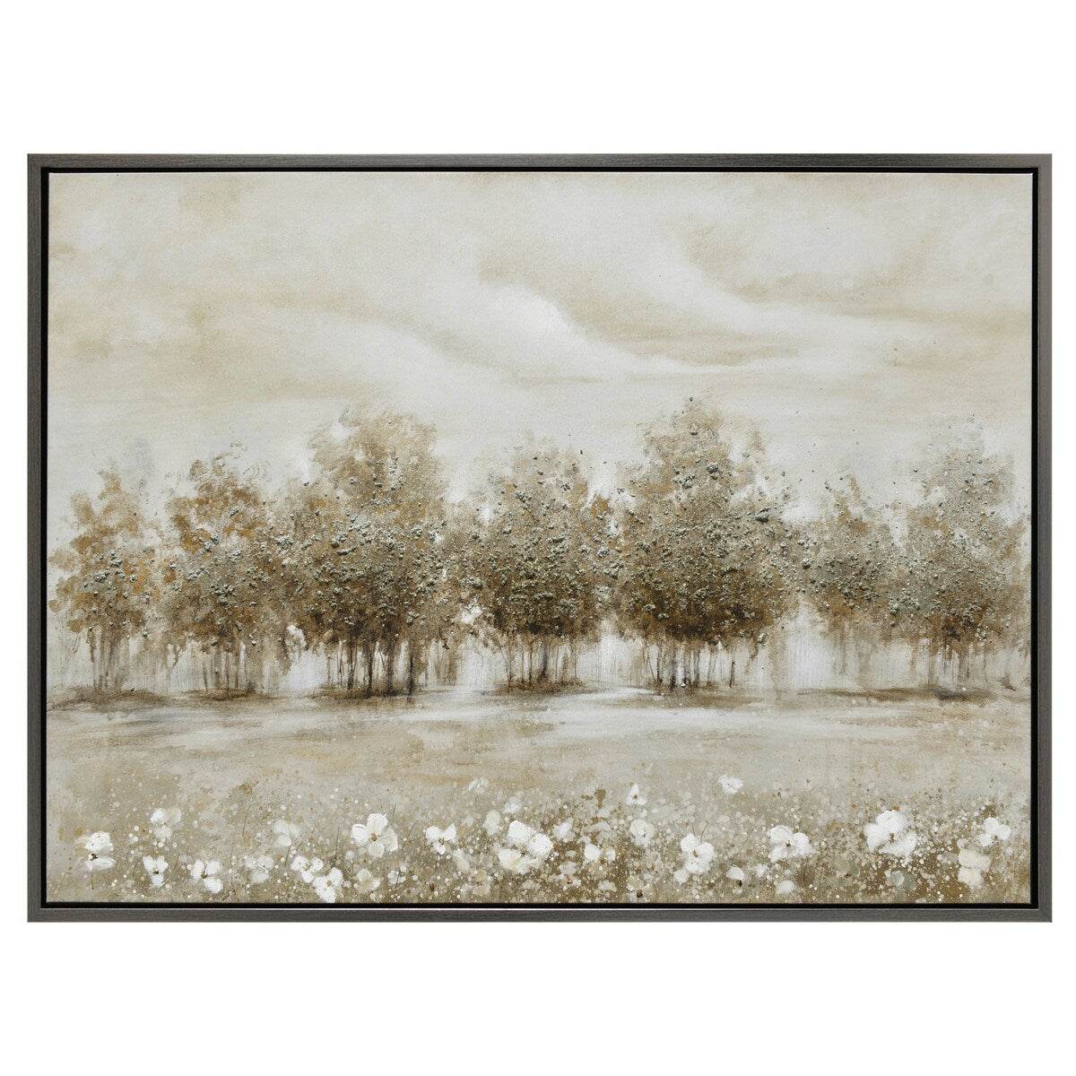 47x35 Trees And Flowers Hand Painted Canvas, Multi 35.0"H