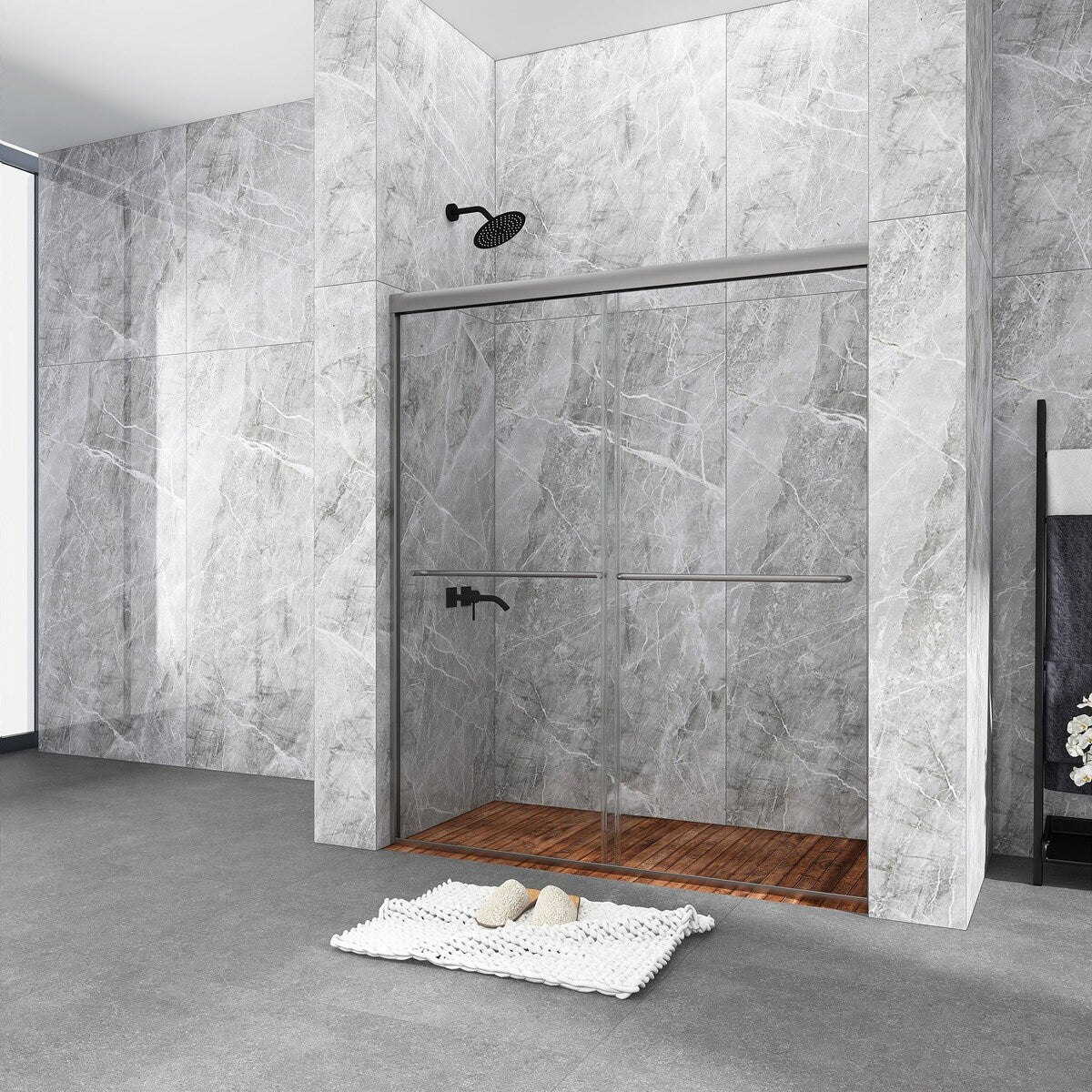 48/54/60 Inch Double Sliding Framed Shower Door with Clear Tempered Glass