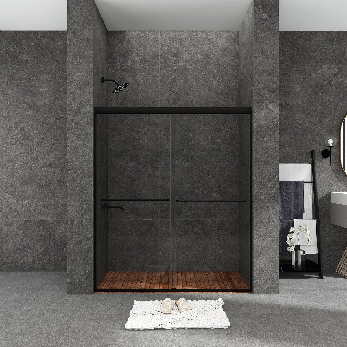 48/54/60 Inch Double Sliding Framed Shower Door with Clear Tempered Glass