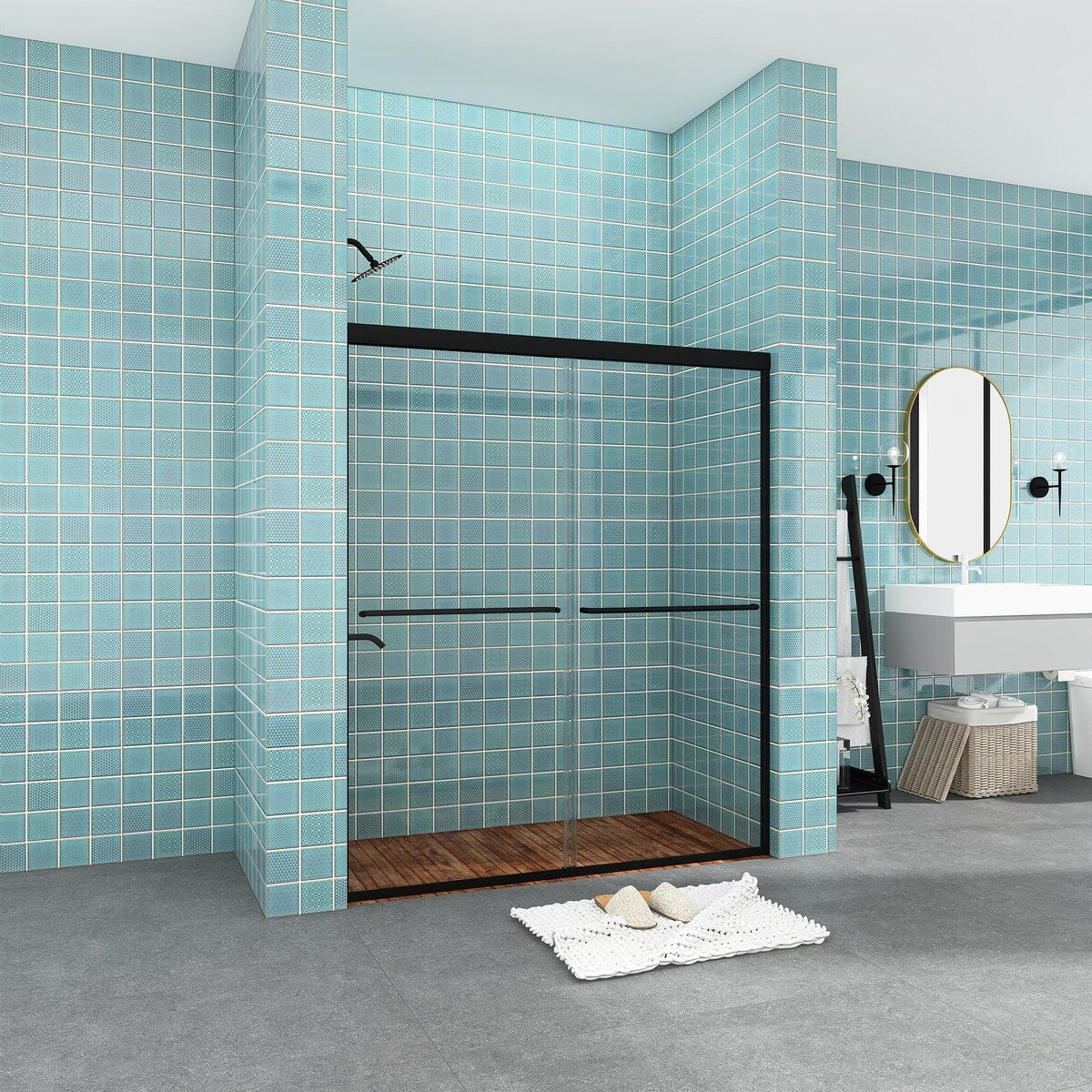 48/54/60 Inch Double Sliding Framed Shower Door with Clear Tempered Glass