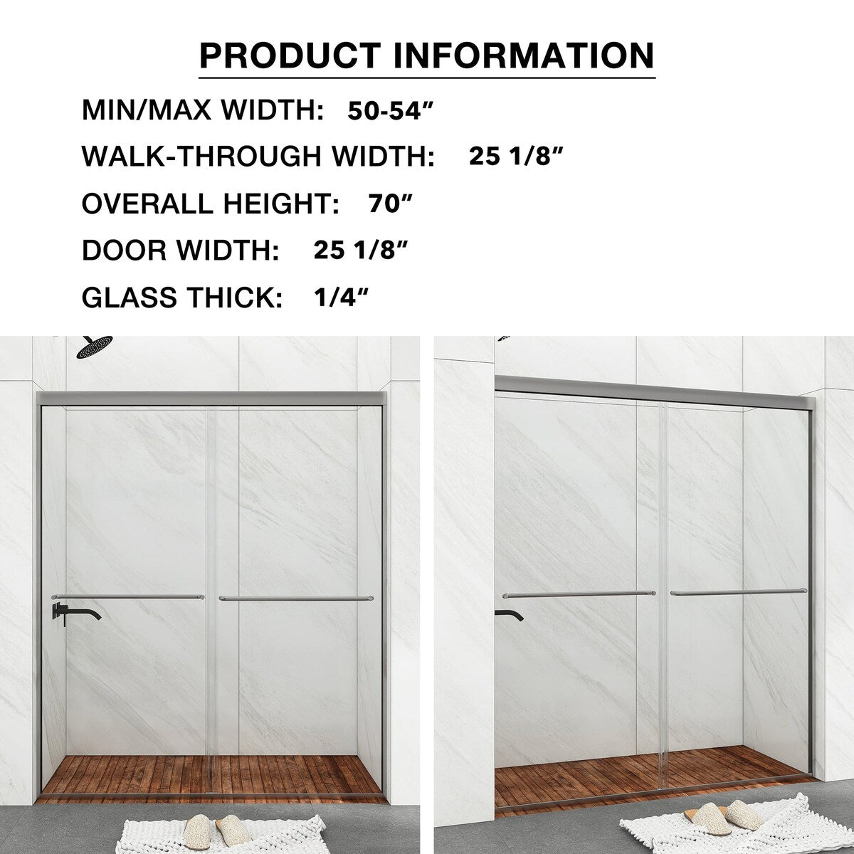 48/54/60 Inch Double Sliding Framed Shower Door with Clear Tempered Glass