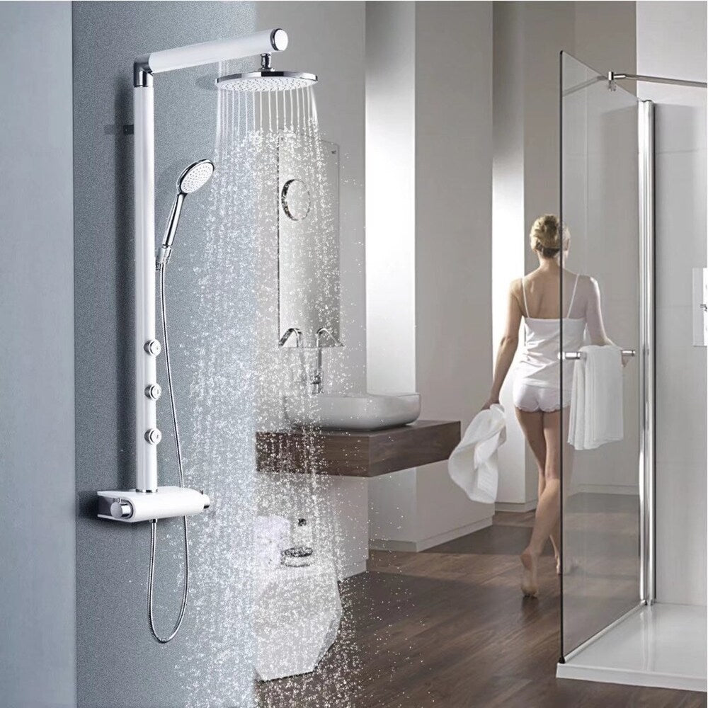 48" Aluminium Alloy Shower Panel Rainfall Body Jets w/Hand Head Shower