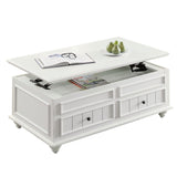 48 Inch Coffee Table, Lift Top Function, 2 Drawers, White Poplar Wood
