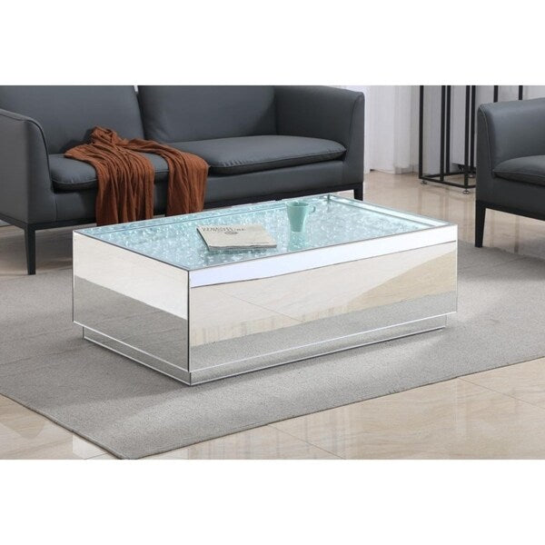 48 Inch Mirrored Rectangle Crystal Coffee Table