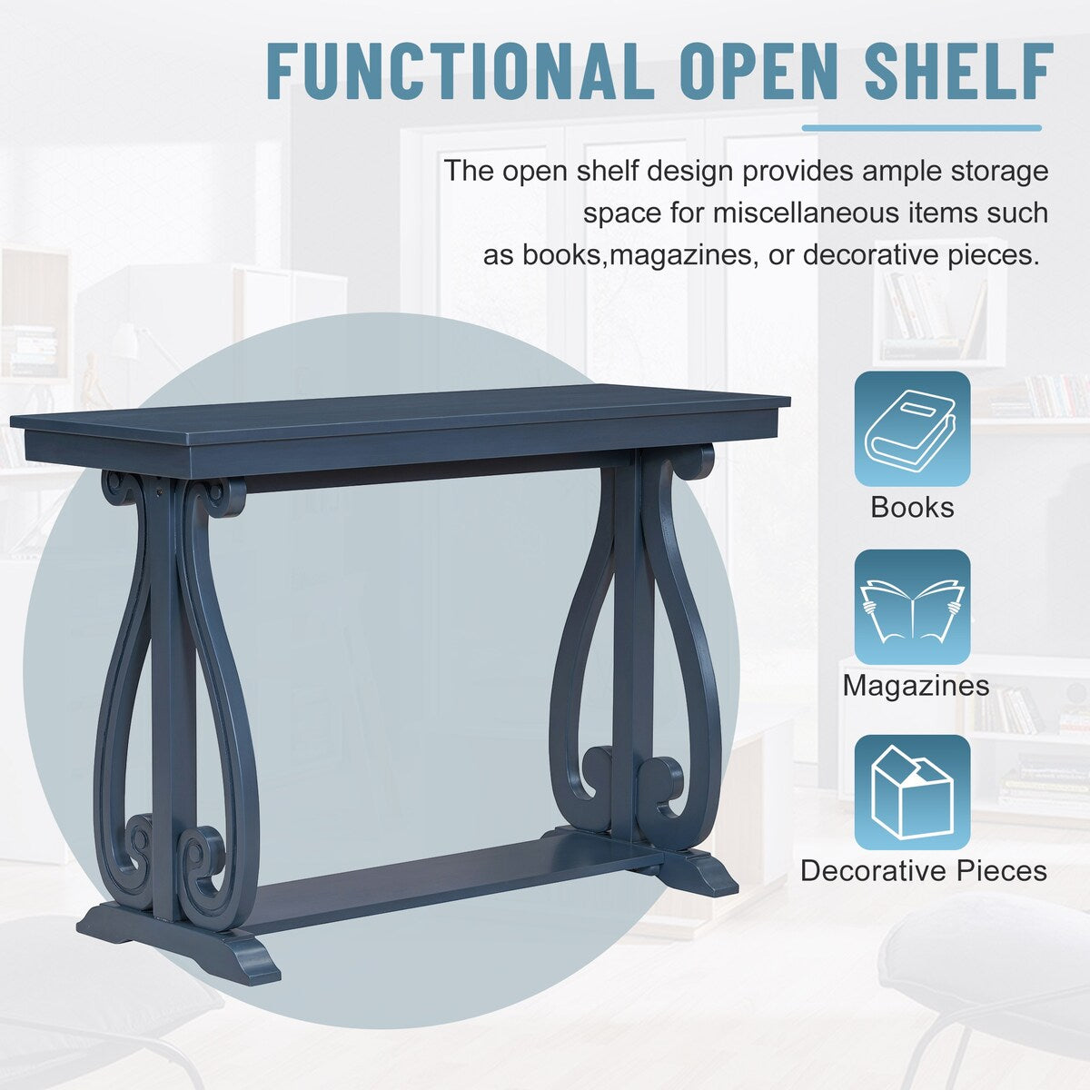 48-Inch Rustic Vintage Console Table --- Farmhouse Style Entryway Table with Open Shelf and Sturdy Construction