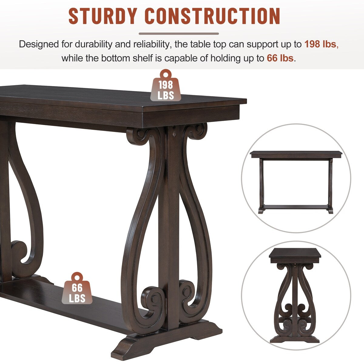 48-Inch Rustic Vintage Console Table --- Farmhouse Style Entryway Table with Open Shelf and Sturdy Construction