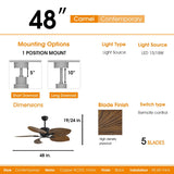 48 Inch Tropical Ceiling Fan With 3 Speed Wind 3 Color Dimmable Led Light Remote Control Reversible BLDC Motor