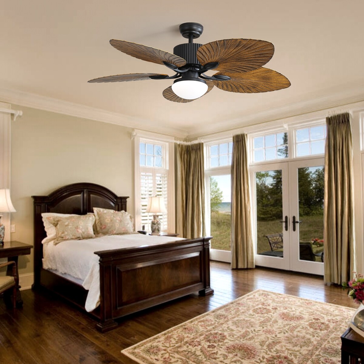 48 Inch Tropical Ceiling Fan With 3 Speed Wind 3 Color Dimmable Led Light Remote Control Reversible BLDC Motor