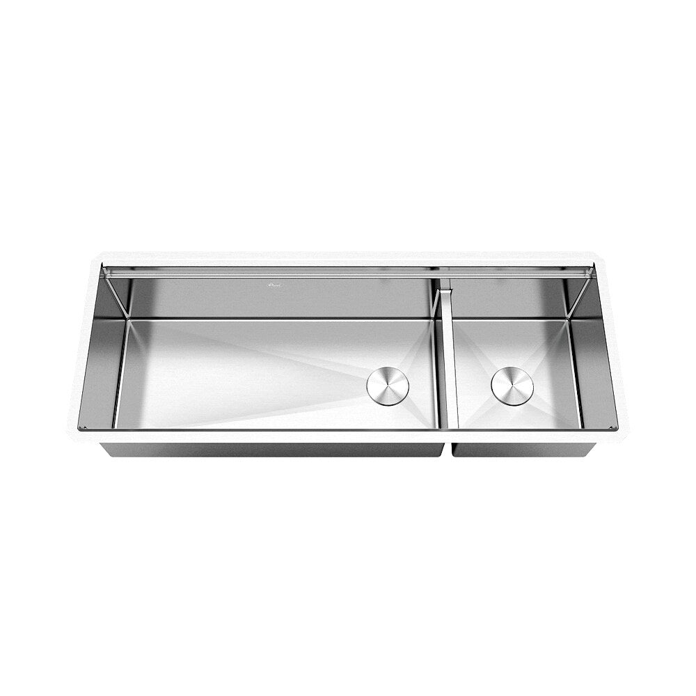 48 Inch Workstation Undermount 16 Gauge Double Bowl Stainless Steel Kitchen Sink w/ Integrated Ledge, 15mm Radius Accessories