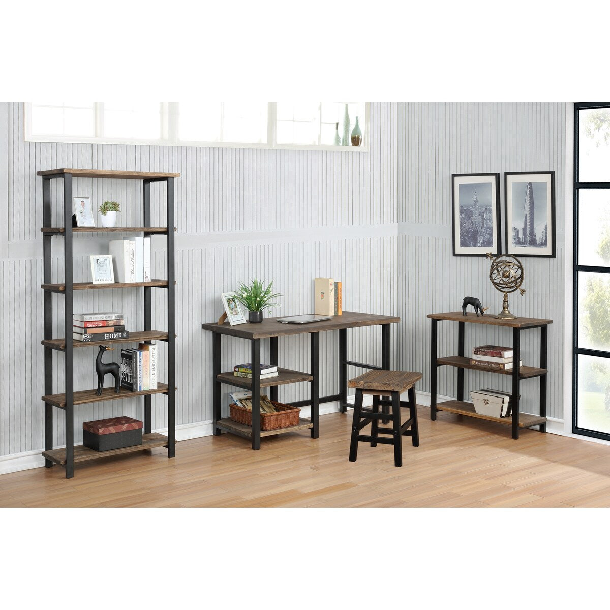 48 Inch Writing Desks with 2 Shelves , Exquisite Workmanship of a Solid Wood Top with Metal Legs
