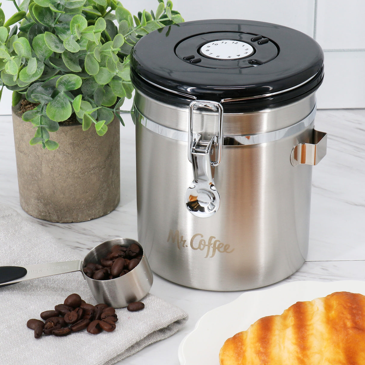 48 Ounce Stainless Steel Airtight Coffee Canister with Scoop