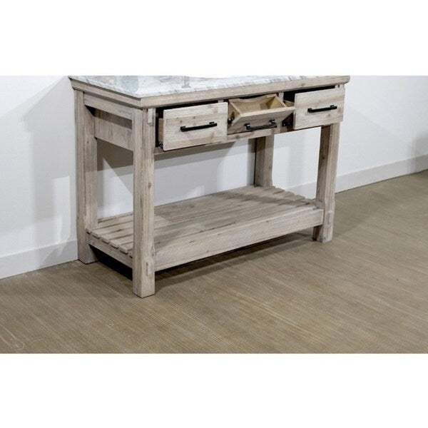 48"Rustic Solid Fir Single Sink Bathroom Vanity with Natural Stone Top-No Faucet