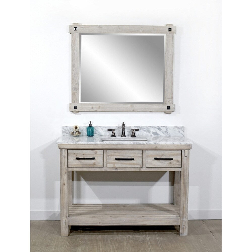 48"Rustic Solid Fir Single Sink Bathroom Vanity with Natural Stone Top-No Faucet