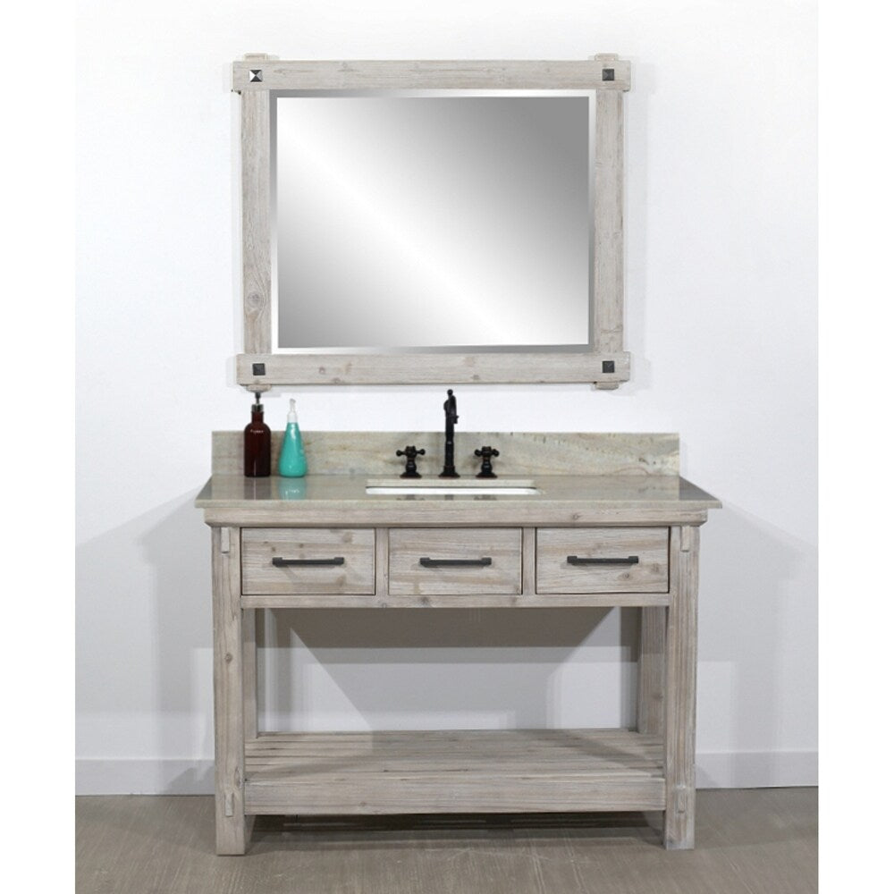 48"Rustic Solid Fir Single Sink Bathroom Vanity with Natural Stone Top-No Faucet