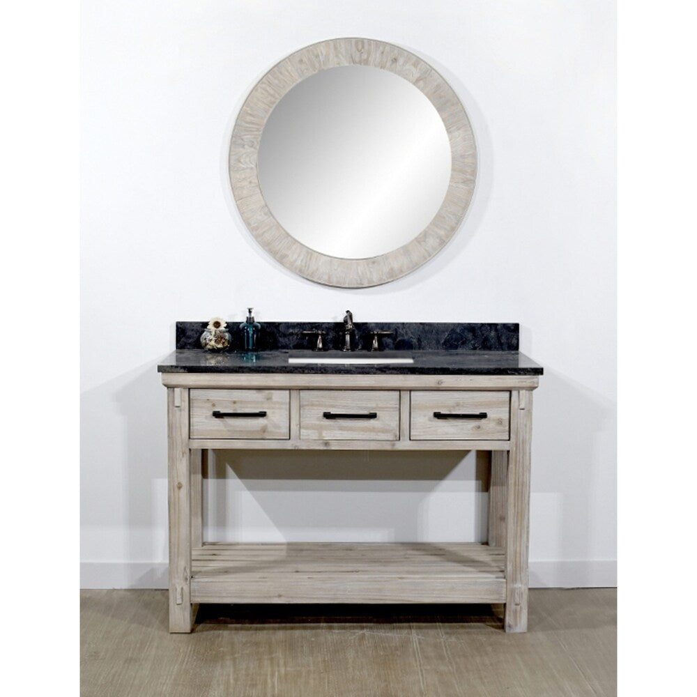 48"Rustic Solid Fir Single Sink Bathroom Vanity with Natural Stone Top-No Faucet