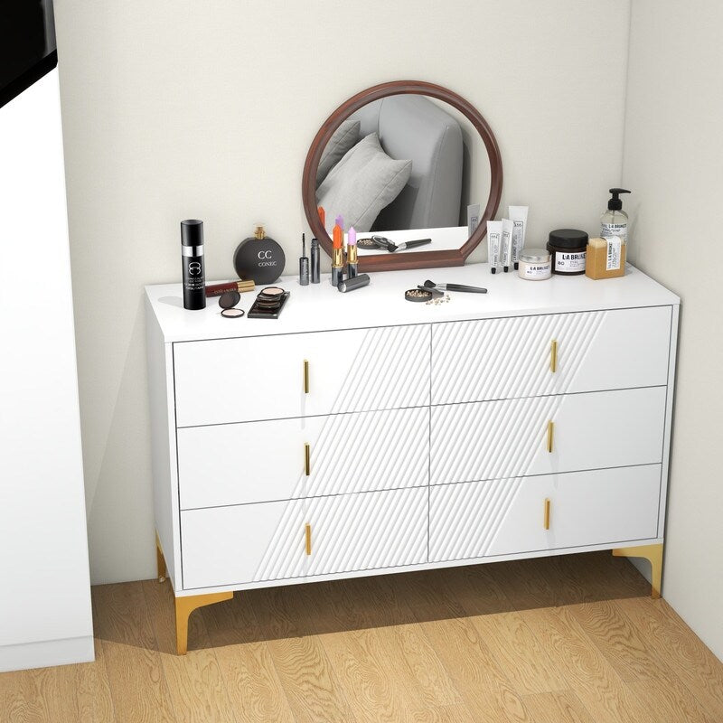 48 "W White Side Cabinet with Six Drawers,Sideboard for Living Room