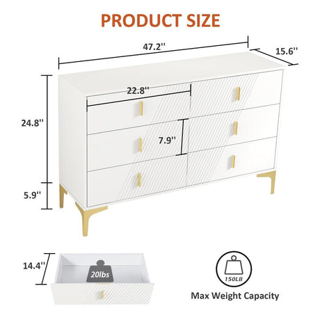 48 "W White Side Cabinet with Six Drawers,Sideboard for Living Room