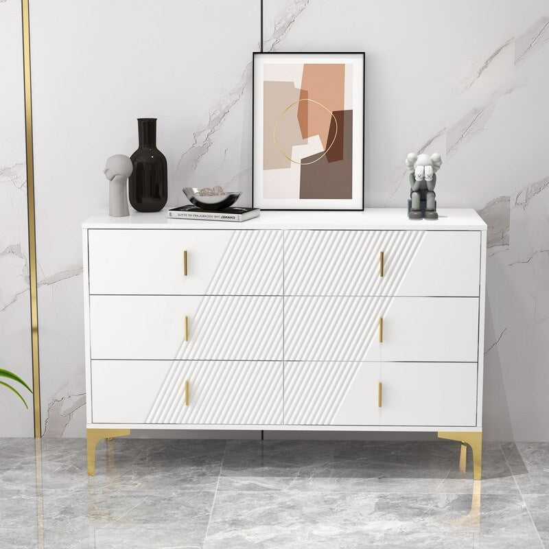 48 "W White Side Cabinet with Six Drawers,Sideboard for Living Room