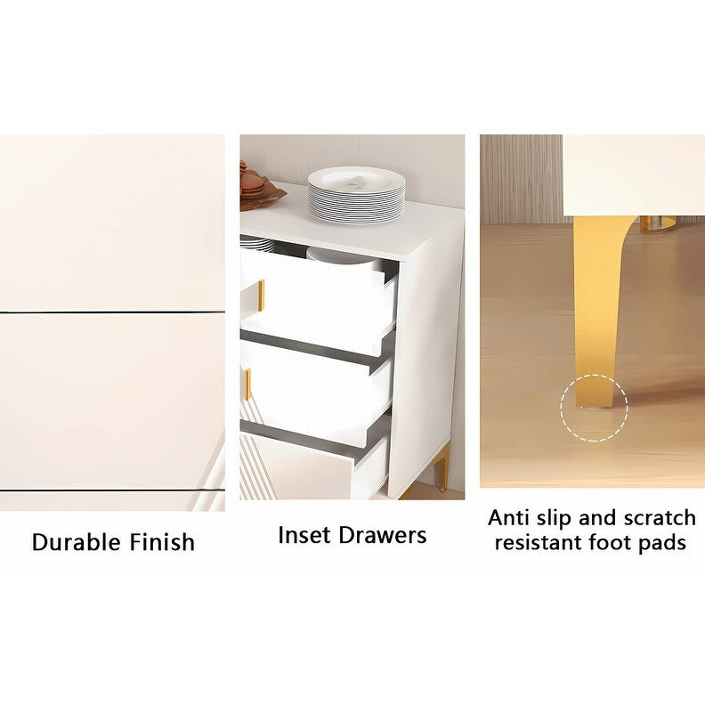 48 "W White Side Cabinet with Six Drawers,Sideboard for Living Room