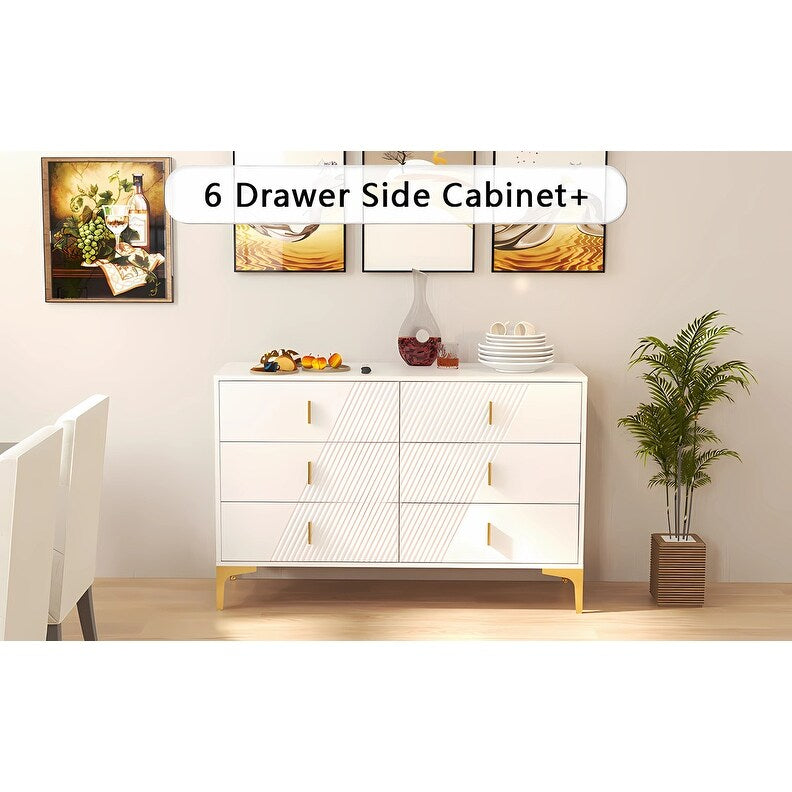 48 "W White Side Cabinet with Six Drawers,Sideboard for Living Room