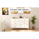 48 "W White Side Cabinet with Six Drawers,Sideboard for Living Room