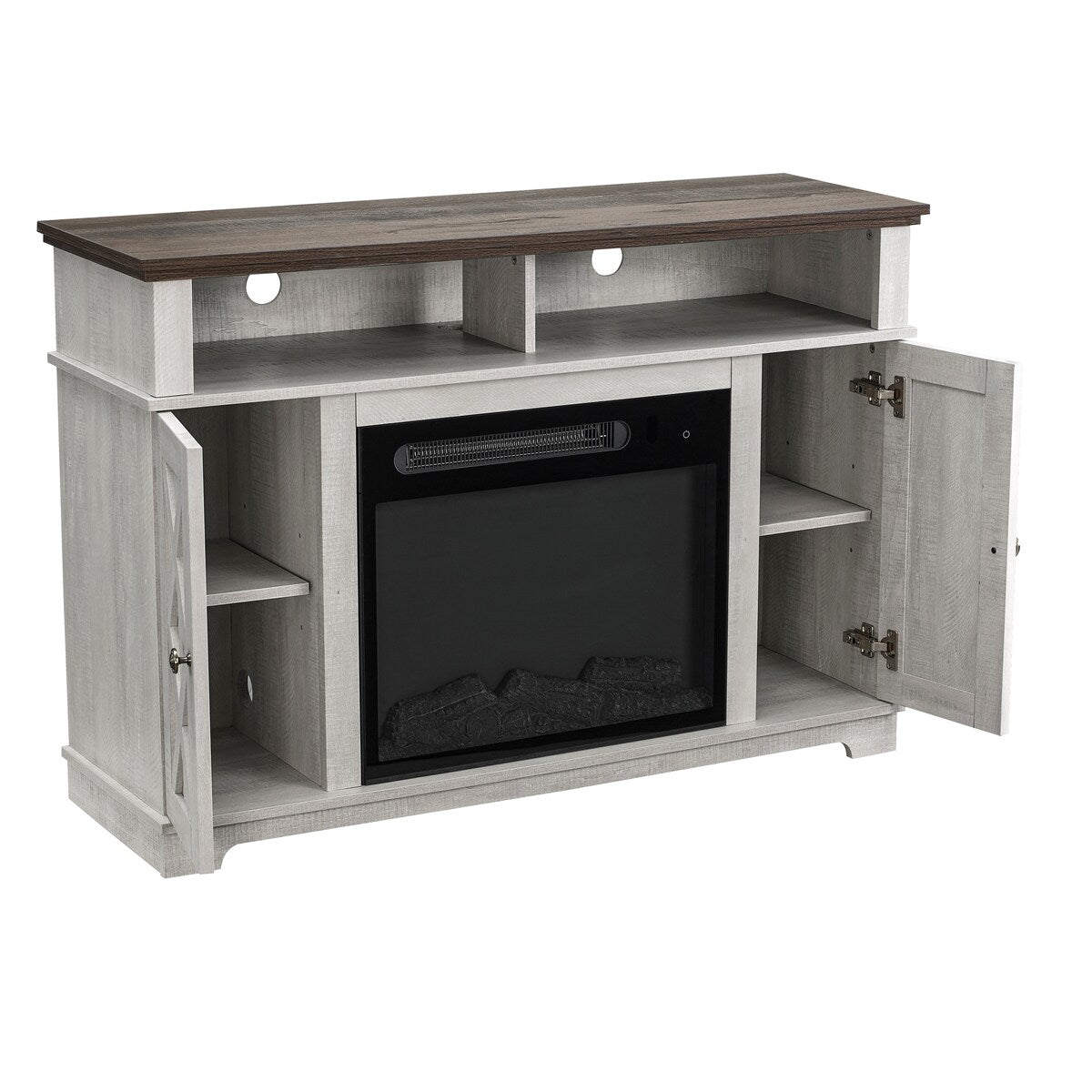 48 in. White TV Stand for TVs up to 55 in. with Electric Fireplace