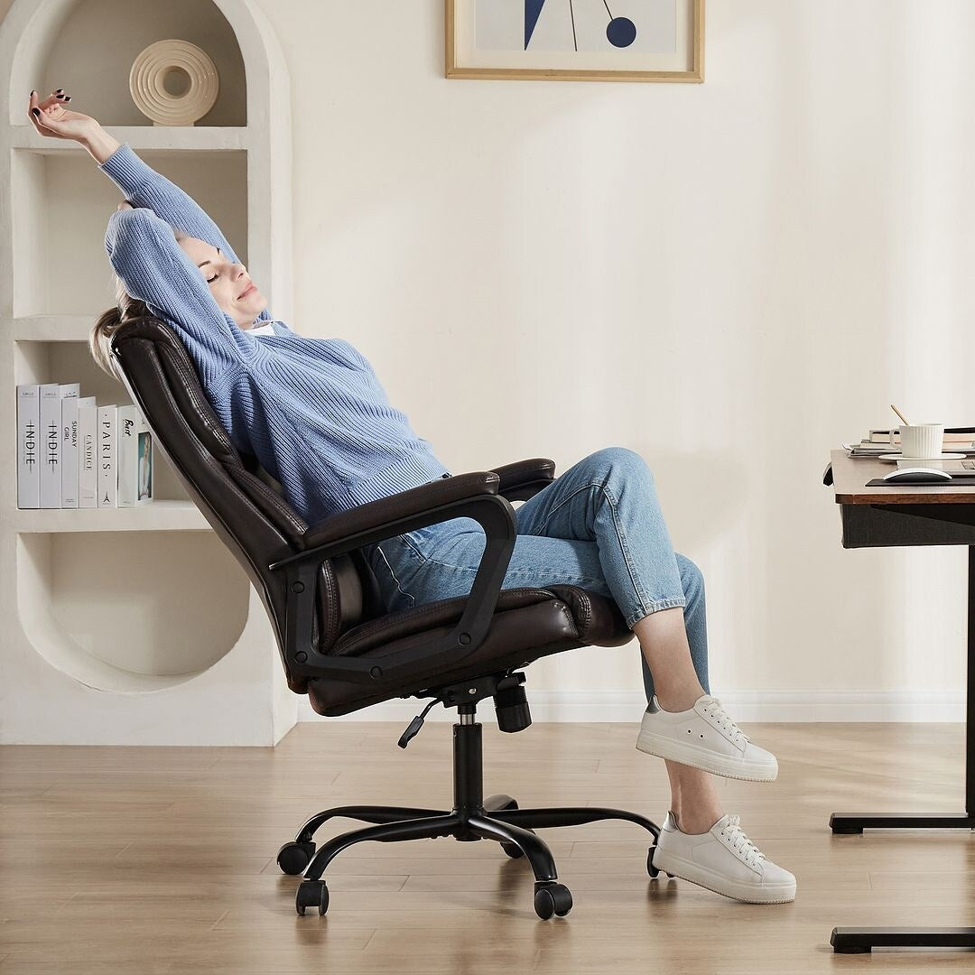 48-inch Mid-century Adjustable Swivel PU Leather Office Chair