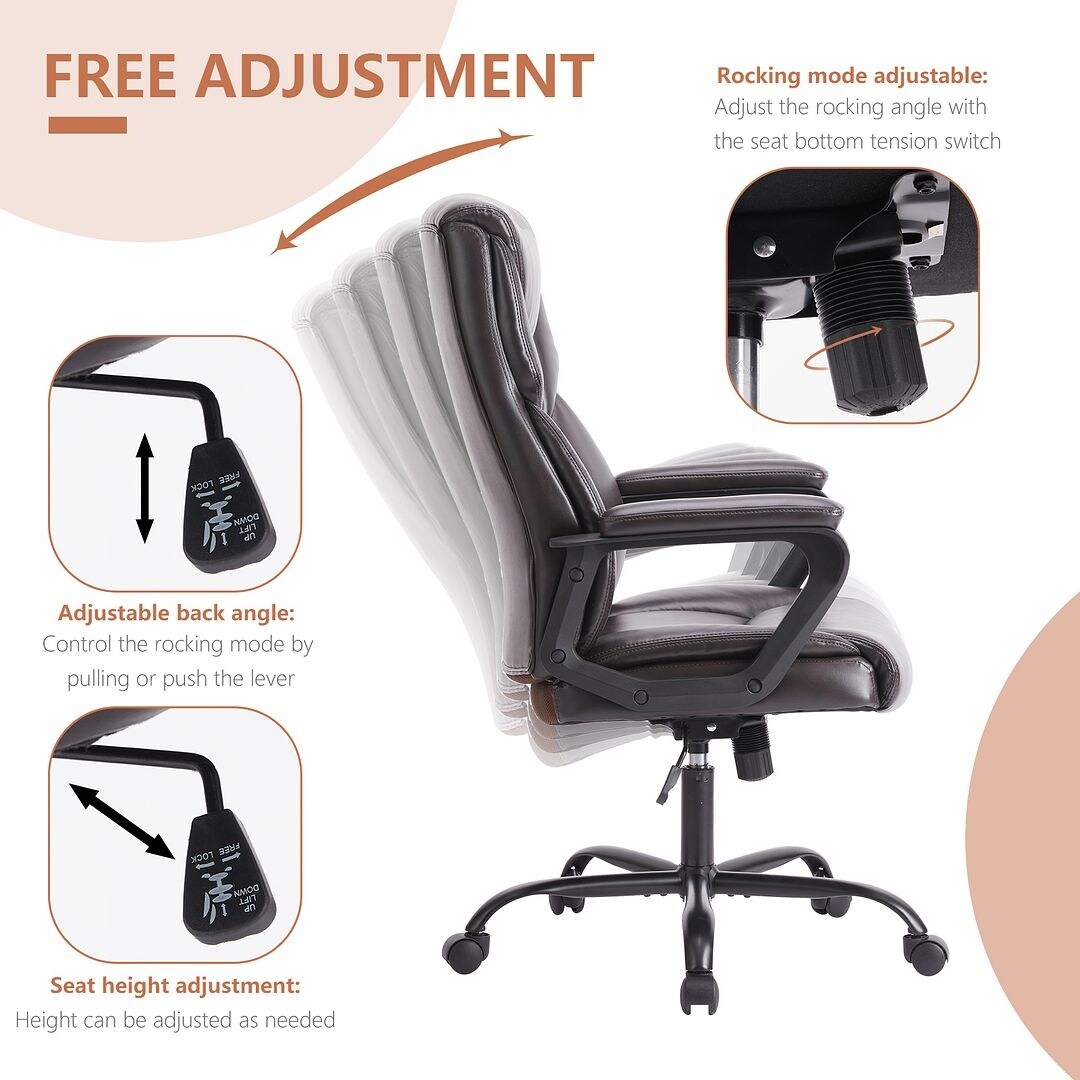 48-inch Mid-century Adjustable Swivel PU Leather Office Chair