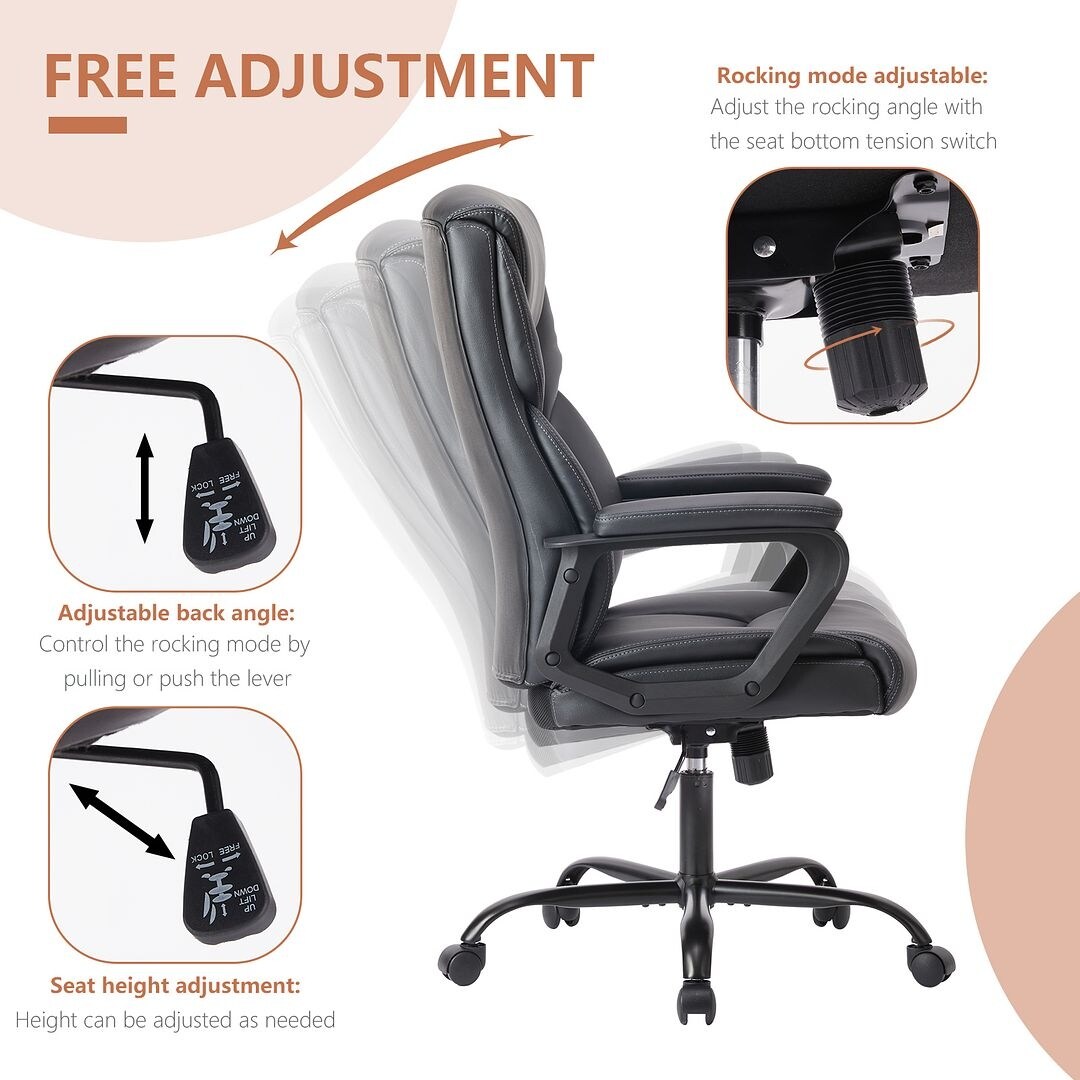 48-inch Mid-century Adjustable Swivel PU Leather Office Chair