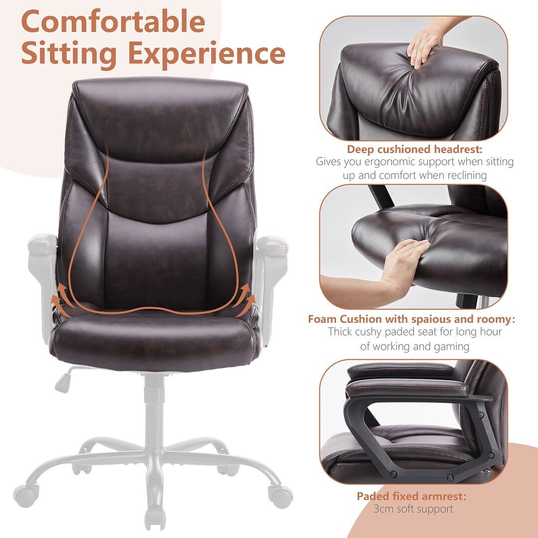 48-inch Mid-century Adjustable Swivel PU Leather Office Chair
