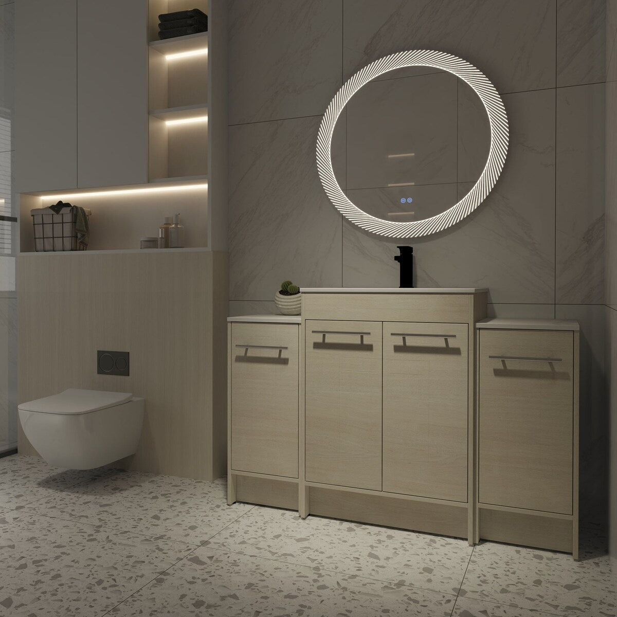 48 inch Plywood Freestanding Bathroom Vanity Set with Adjustable Shelf and Integrated Ceramic Sink