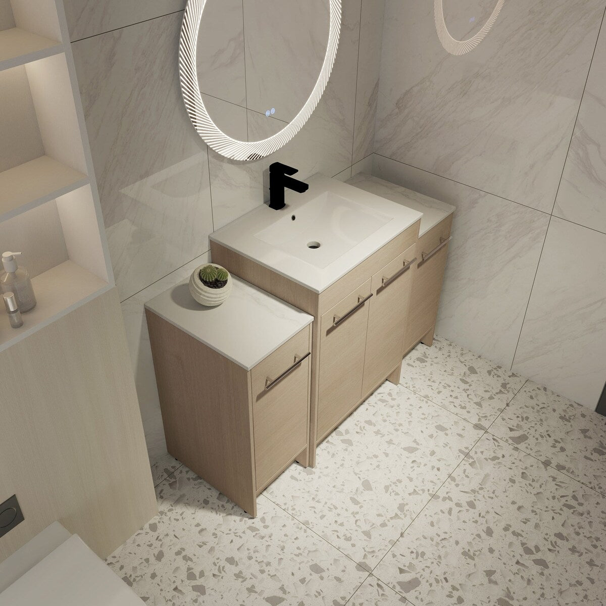 48 inch Plywood Freestanding Bathroom Vanity Set with Adjustable Shelf and Integrated Ceramic Sink