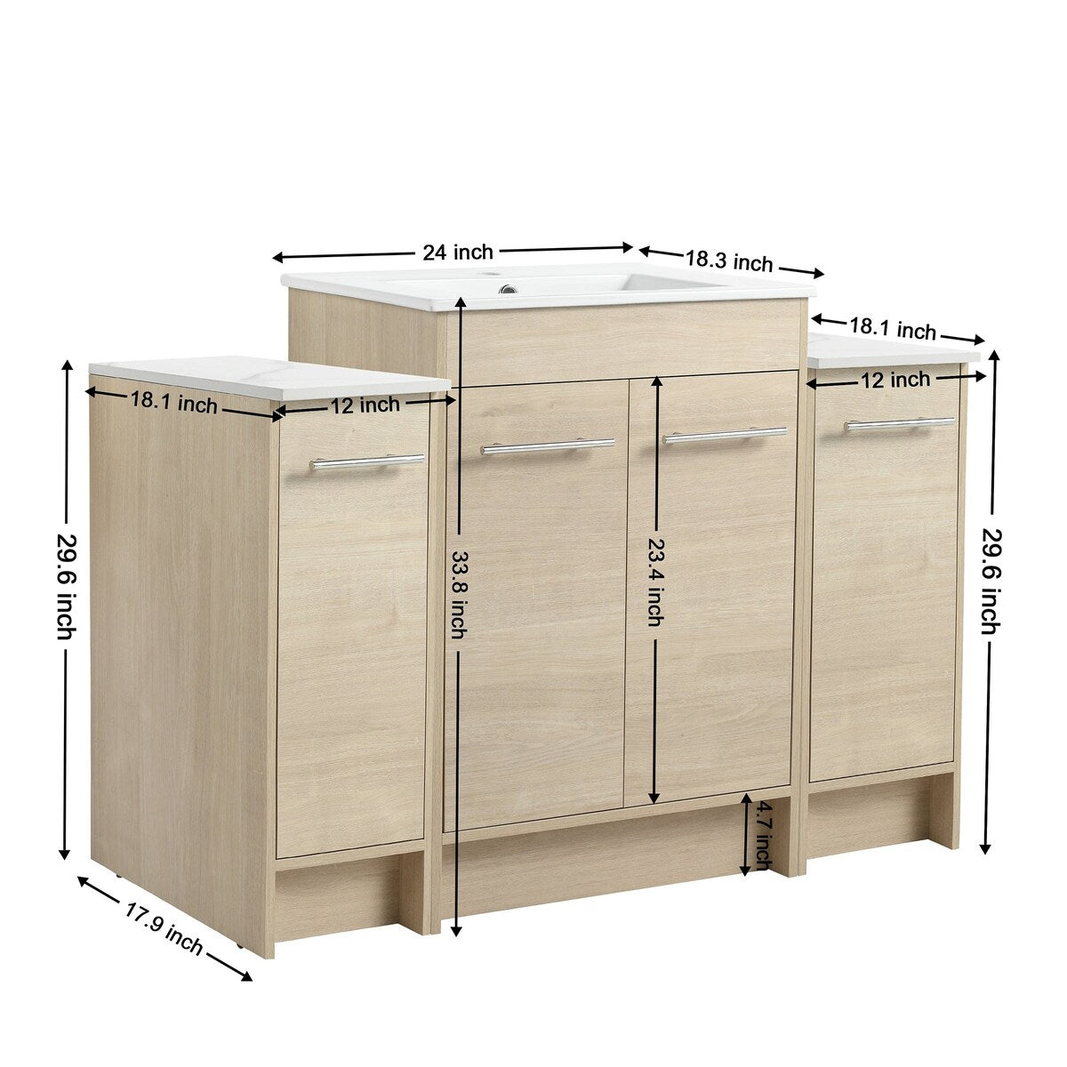 48 inch Plywood Freestanding Bathroom Vanity Set with Adjustable Shelf and Integrated Ceramic Sink