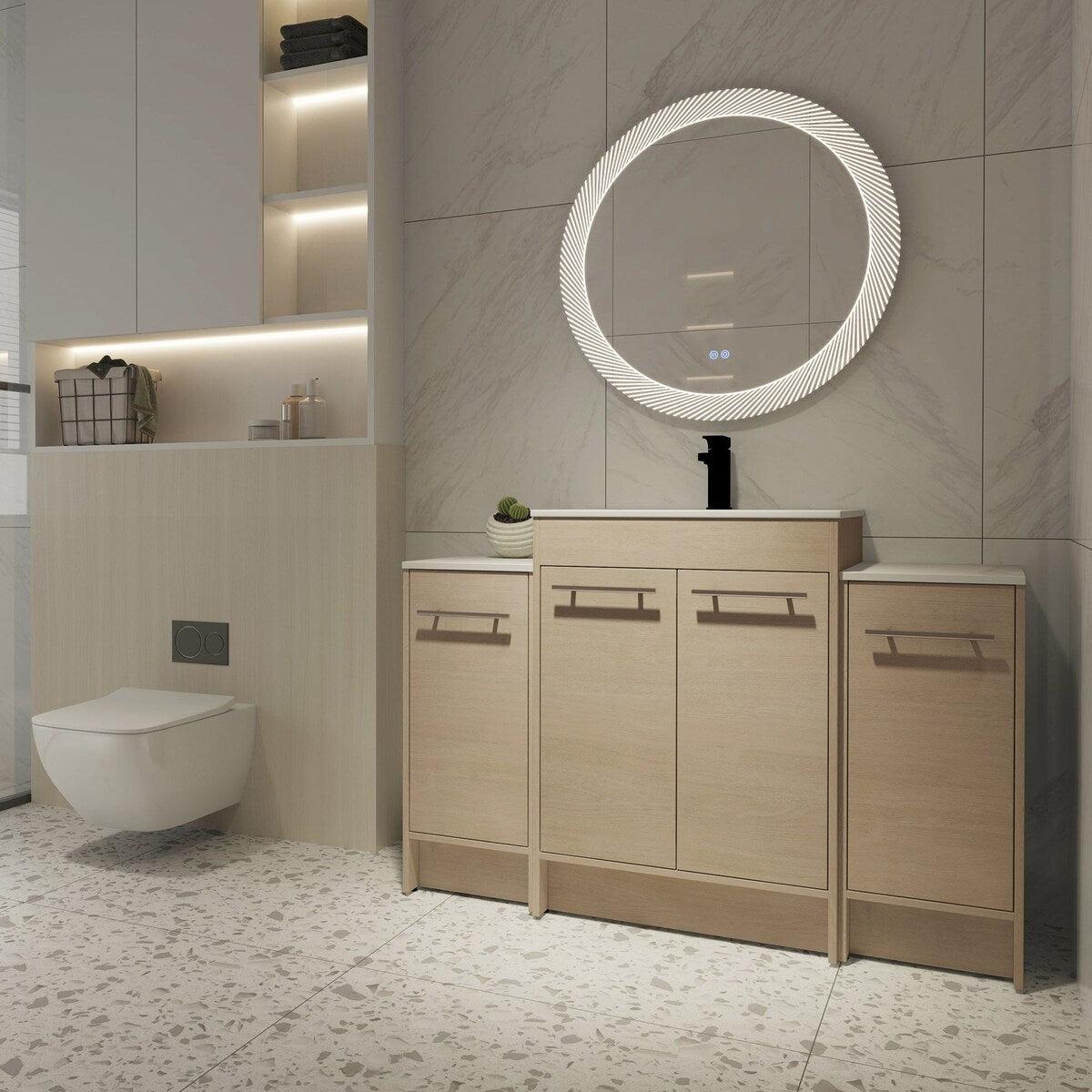48 inch Plywood Freestanding Bathroom Vanity Set with Adjustable Shelf and Integrated Ceramic Sink