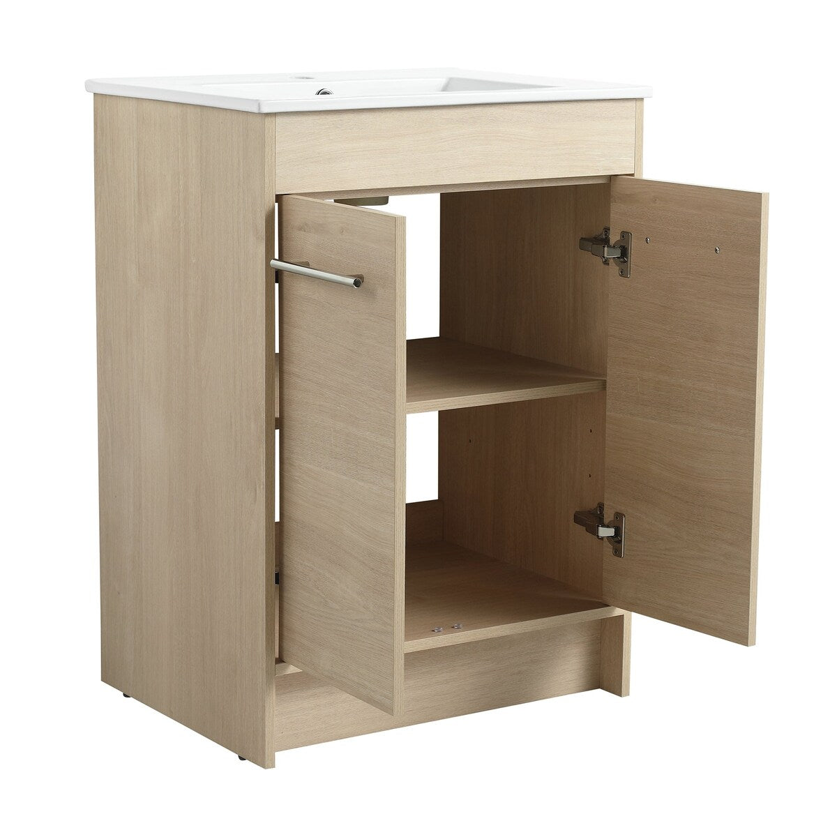 48 inch Plywood Freestanding Bathroom Vanity Set with Adjustable Shelf and Integrated Ceramic Sink