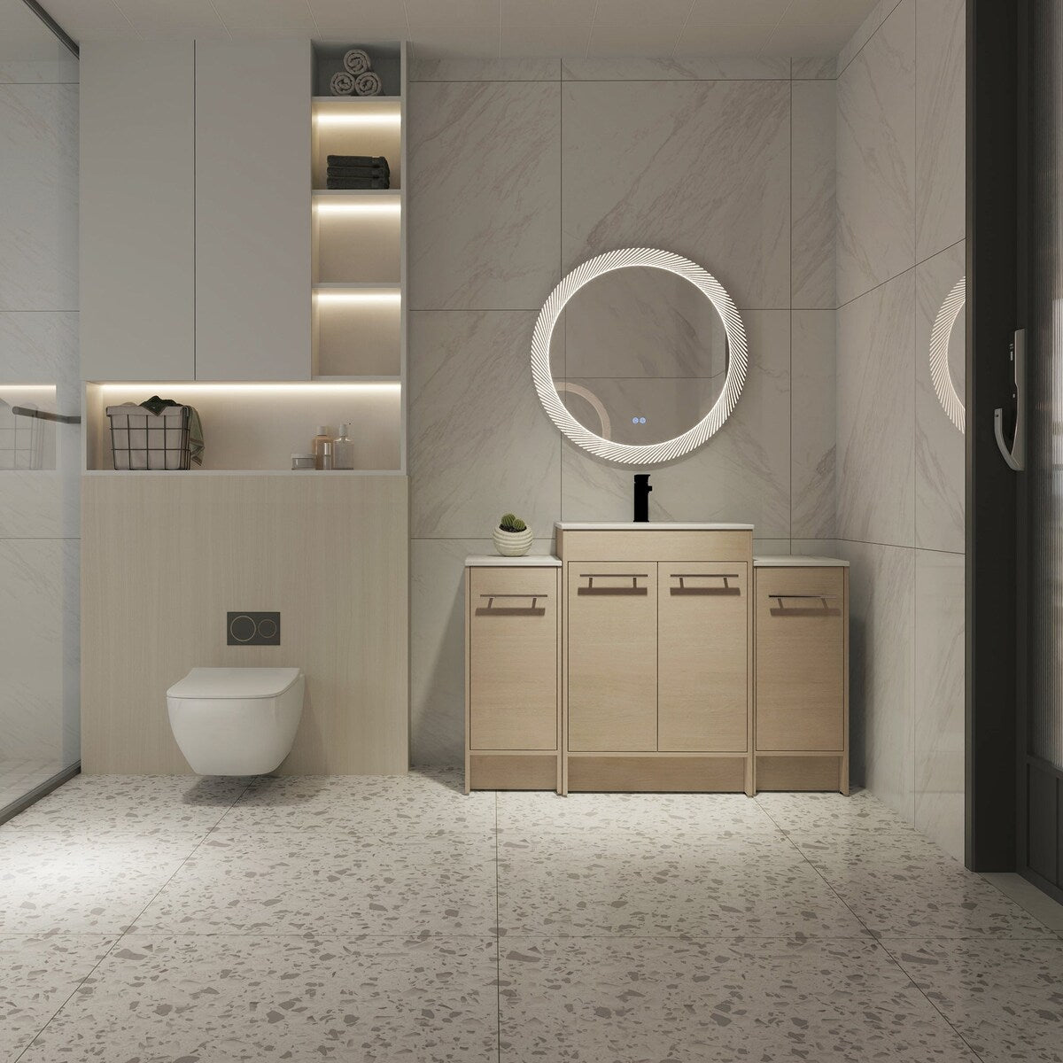 48 inch Plywood Freestanding Bathroom Vanity Set with Adjustable Shelf and Integrated Ceramic Sink