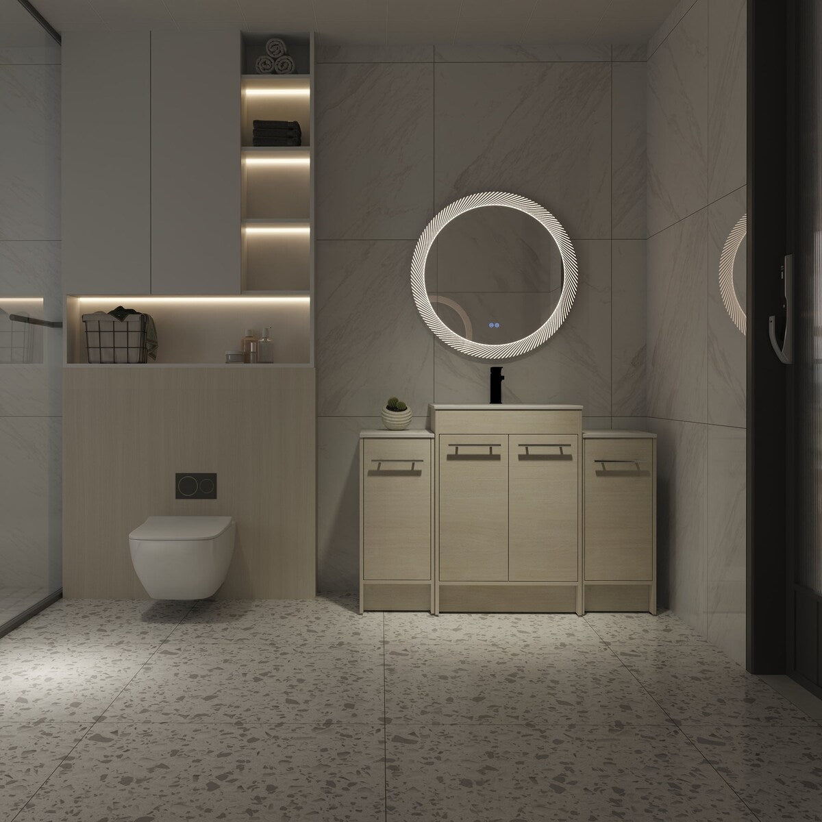 48 inch Plywood Freestanding Bathroom Vanity Set with Adjustable Shelf and Integrated Ceramic Sink