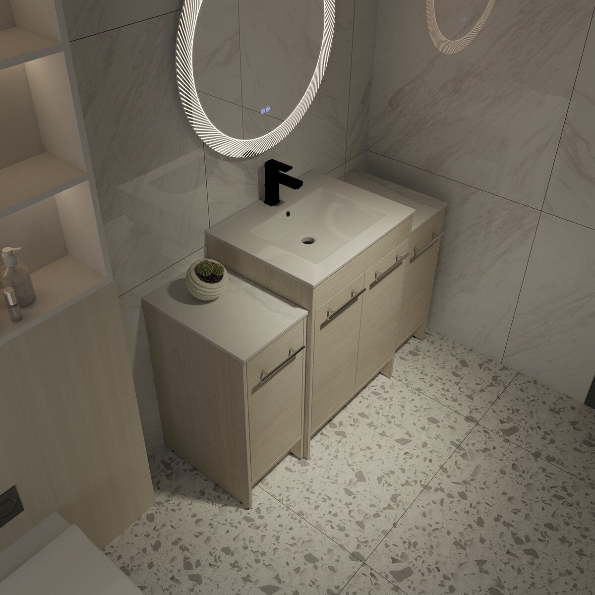 48 inch Plywood Freestanding Bathroom Vanity Set with Adjustable Shelf and Integrated Ceramic Sink