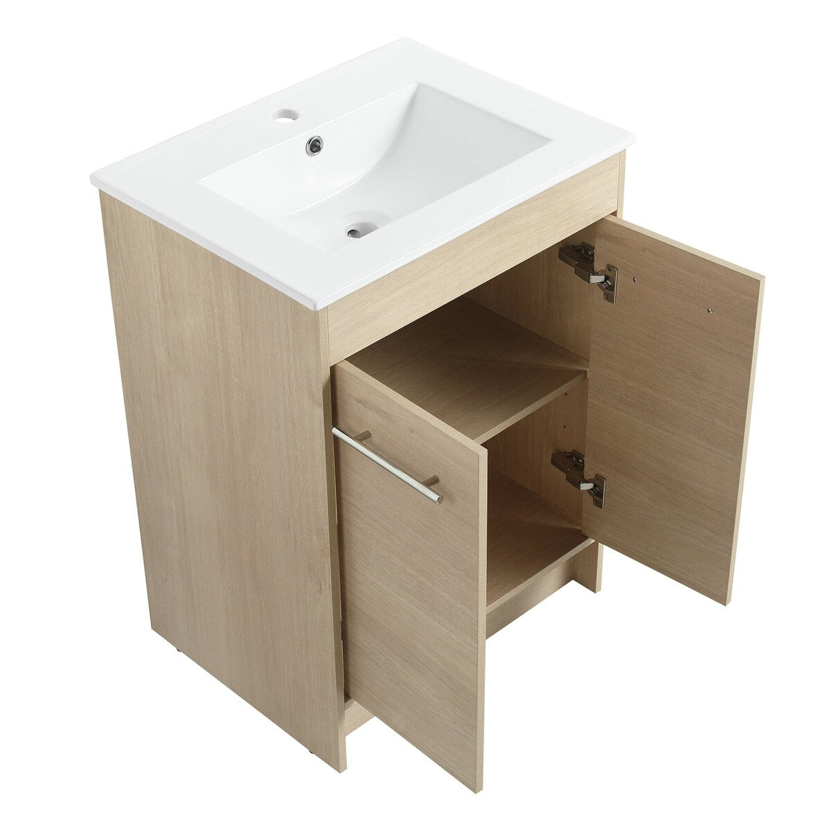 48 inch Plywood Freestanding Bathroom Vanity Set with Adjustable Shelf and Integrated Ceramic Sink
