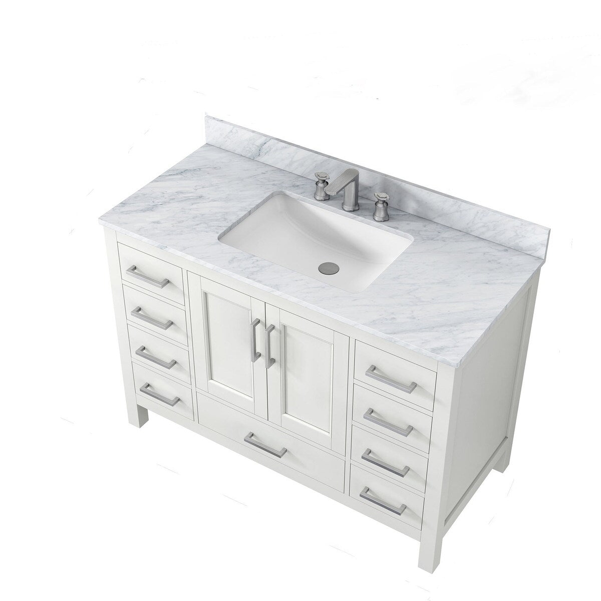 48 inch Plywood Freestanding Bathroom Vanity Set with Drawer and Doors and Natural Marble Top and Ceramic Sink