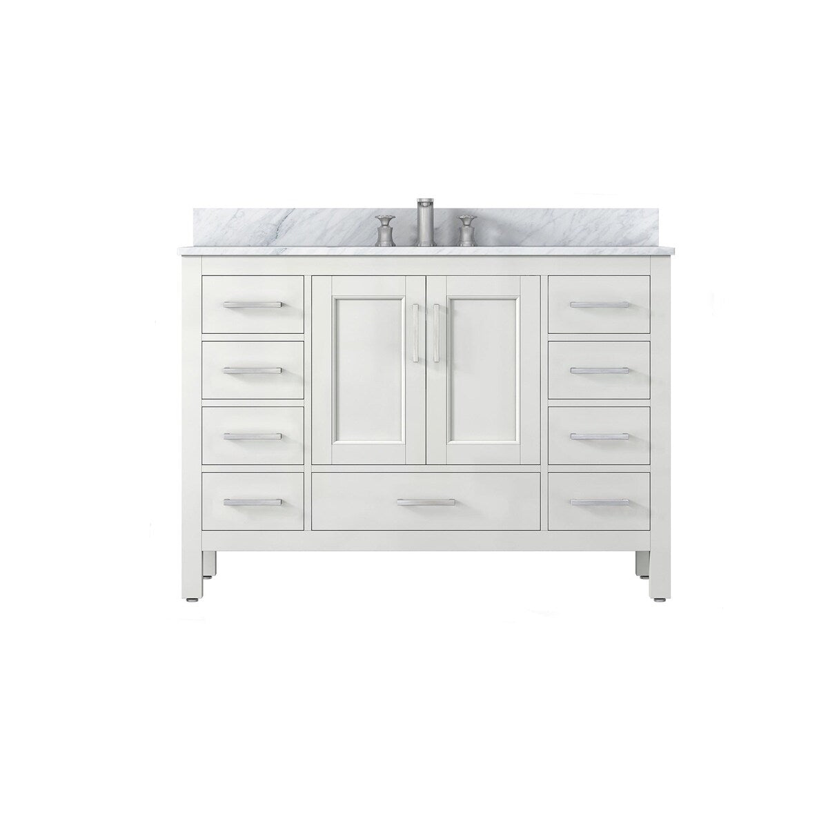 48 inch Plywood Freestanding Bathroom Vanity Set with Drawer and Doors and Natural Marble Top and Ceramic Sink