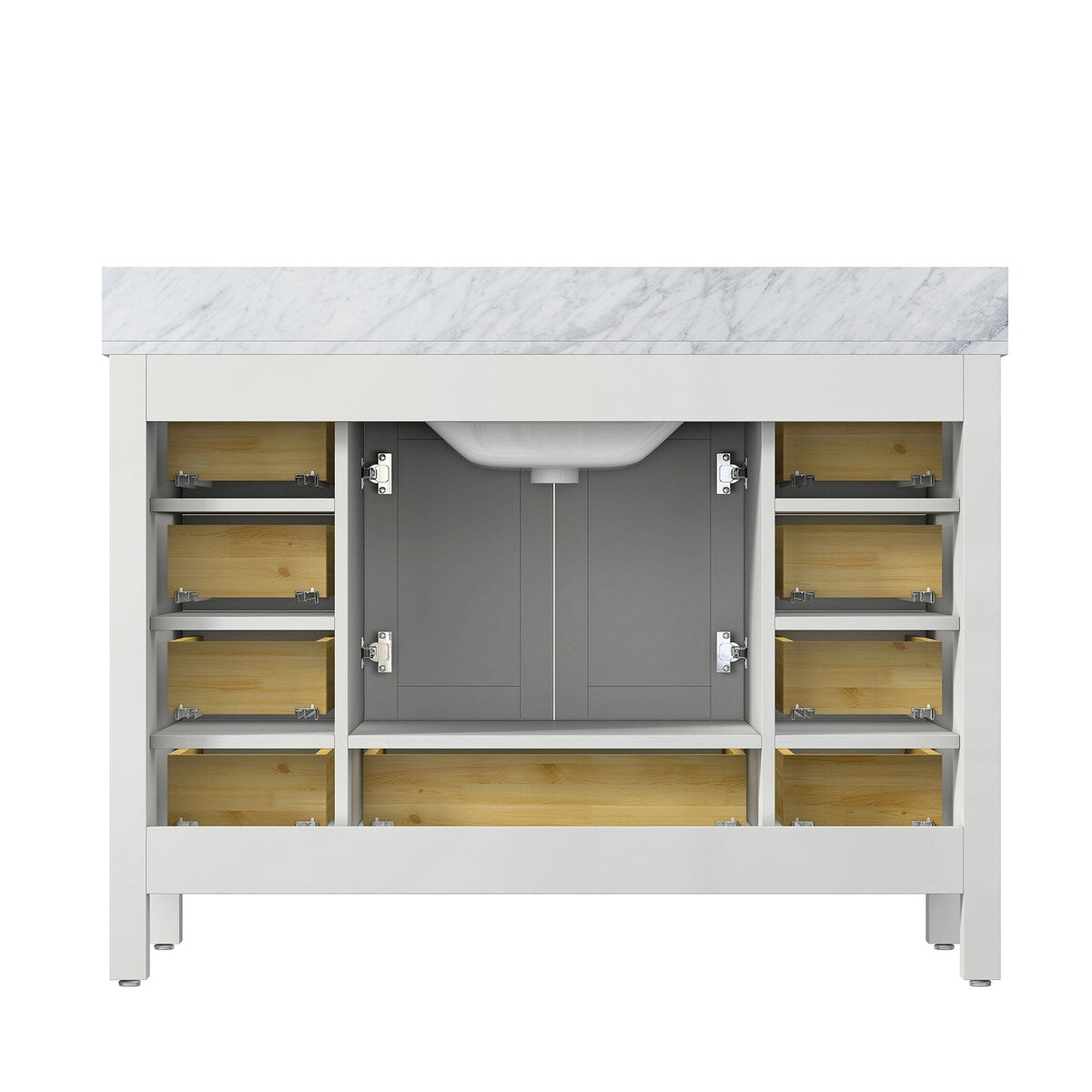 48 inch Plywood Freestanding Bathroom Vanity Set with Drawer and Doors and Natural Marble Top and Ceramic Sink