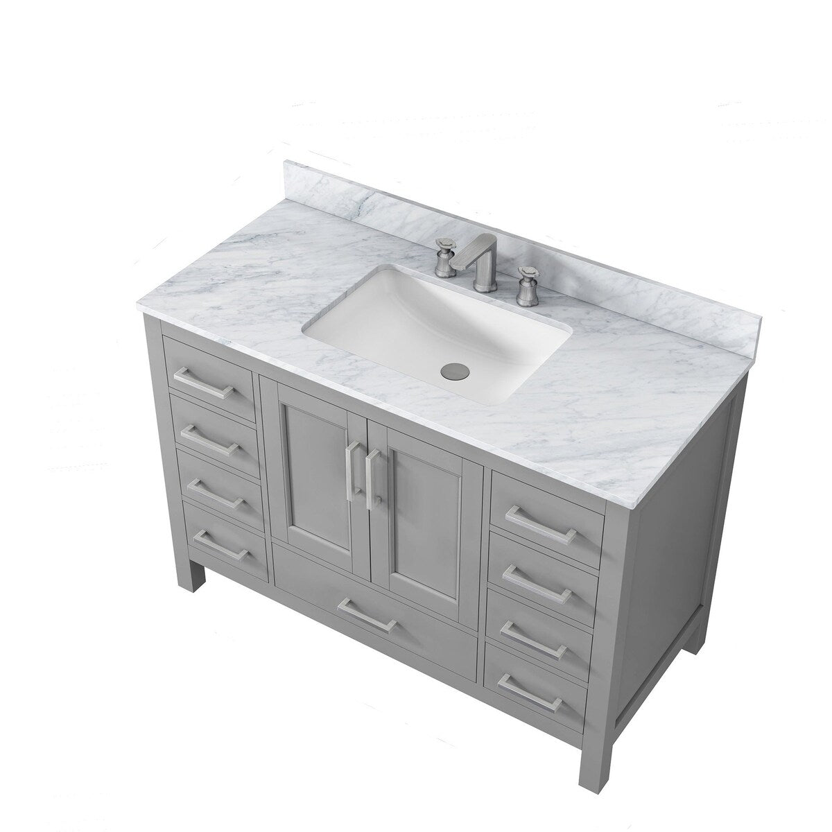 48 inch Plywood Freestanding Bathroom Vanity Set with Drawer and Doors and Natural Marble Top and Ceramic Sink