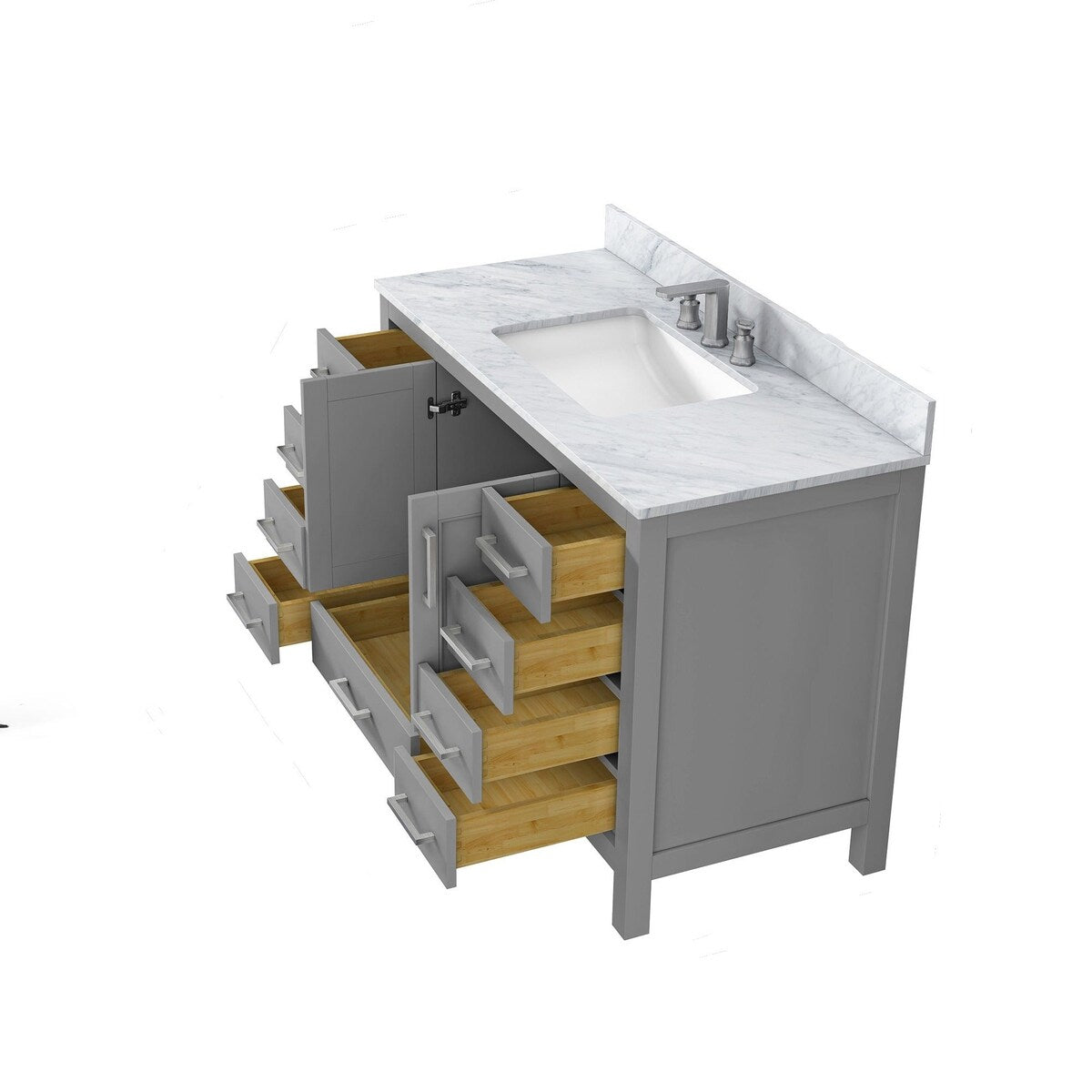 48 inch Plywood Freestanding Bathroom Vanity Set with Drawer and Doors and Natural Marble Top and Ceramic Sink