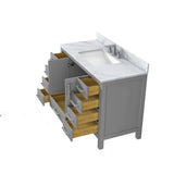 48 inch Plywood Freestanding Bathroom Vanity Set with Drawer and Doors and Natural Marble Top and Ceramic Sink