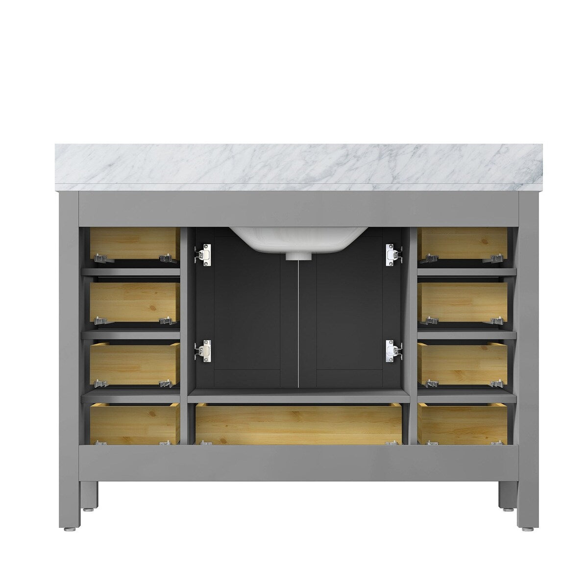 48 inch Plywood Freestanding Bathroom Vanity Set with Drawer and Doors and Natural Marble Top and Ceramic Sink