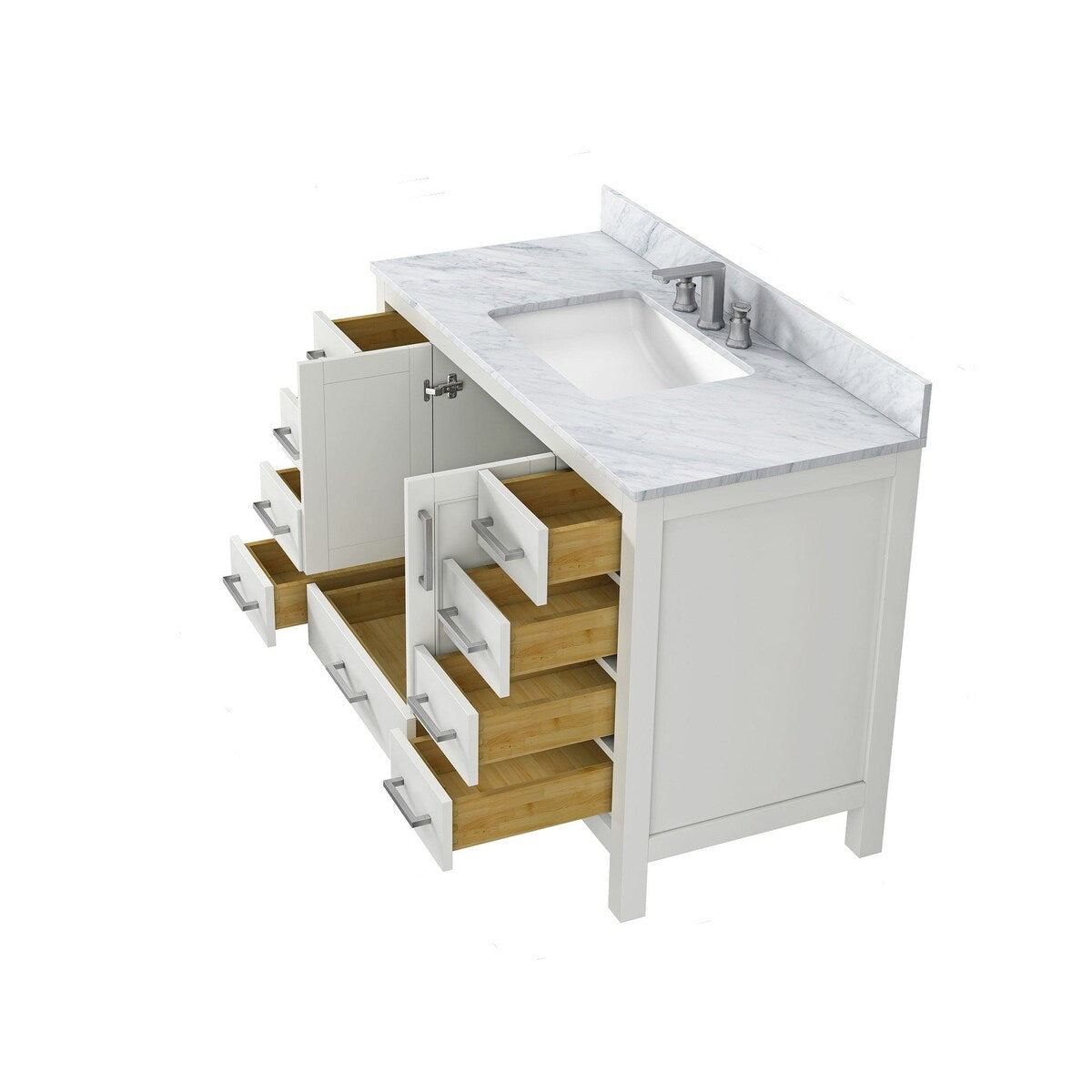 48 inch Plywood Freestanding Bathroom Vanity Set with Drawer and Doors and Natural Marble Top and Ceramic Sink