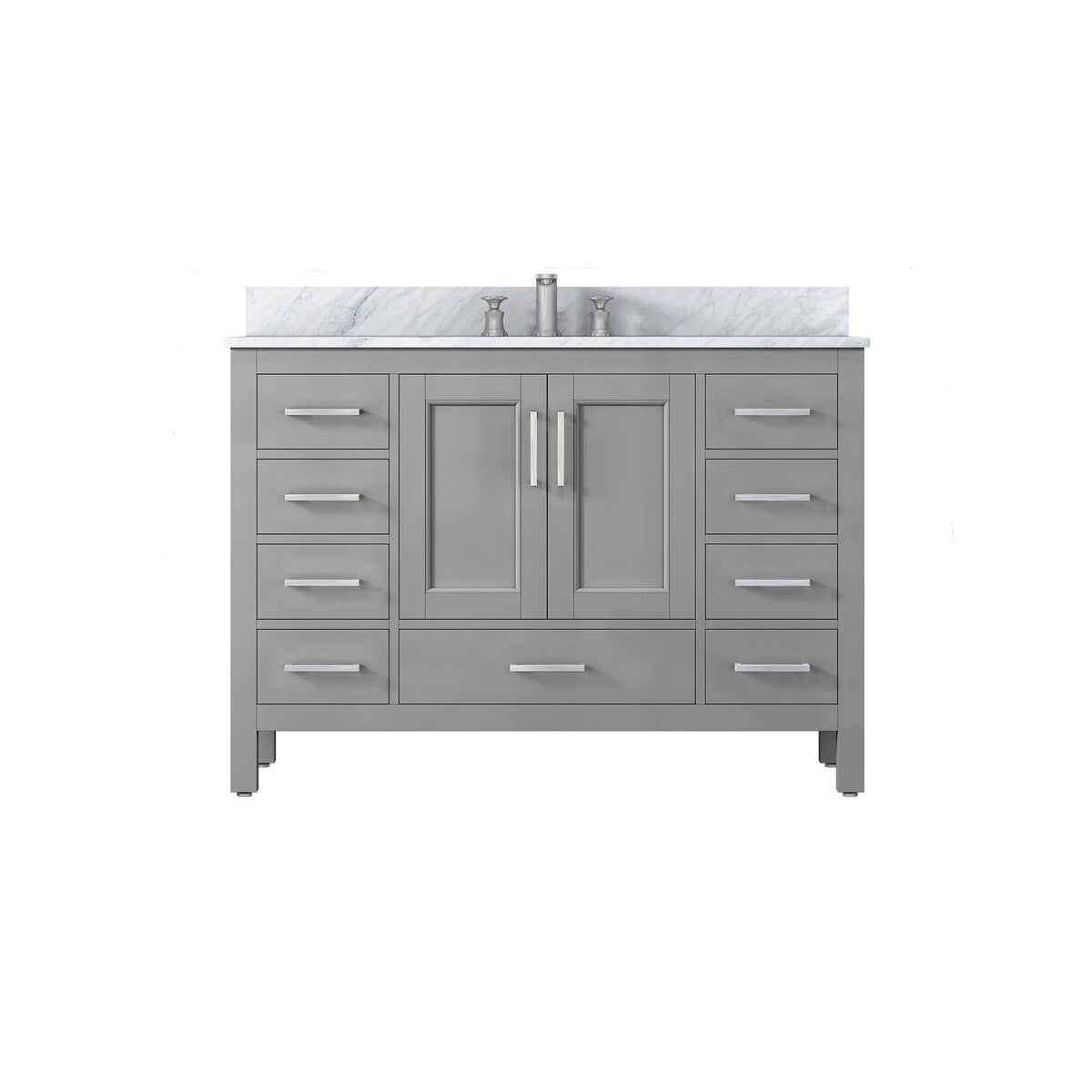 48 inch Plywood Freestanding Bathroom Vanity Set with Drawer and Doors and Natural Marble Top and Ceramic Sink