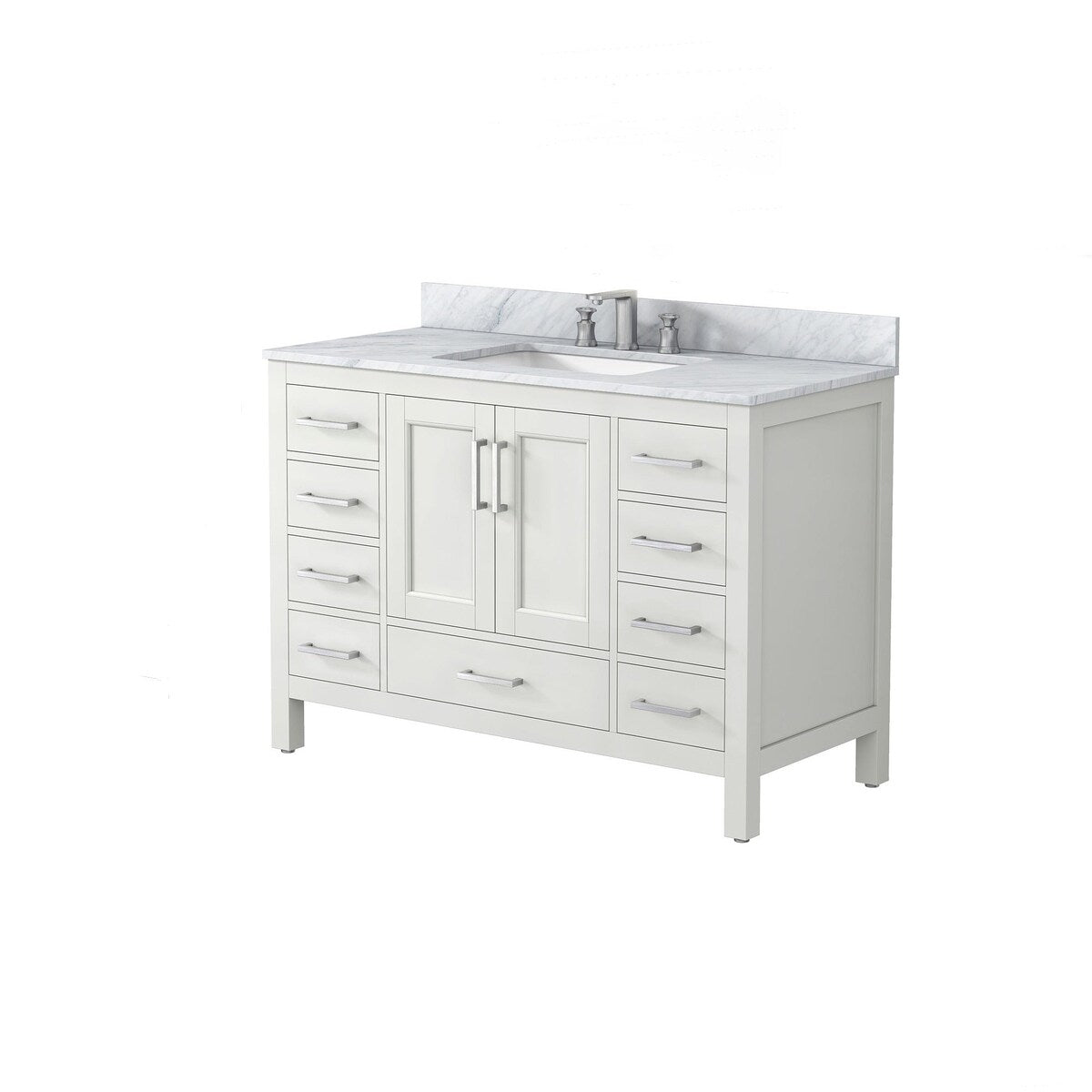 48 inch Plywood Freestanding Bathroom Vanity Set with Drawer and Doors and Natural Marble Top and Ceramic Sink