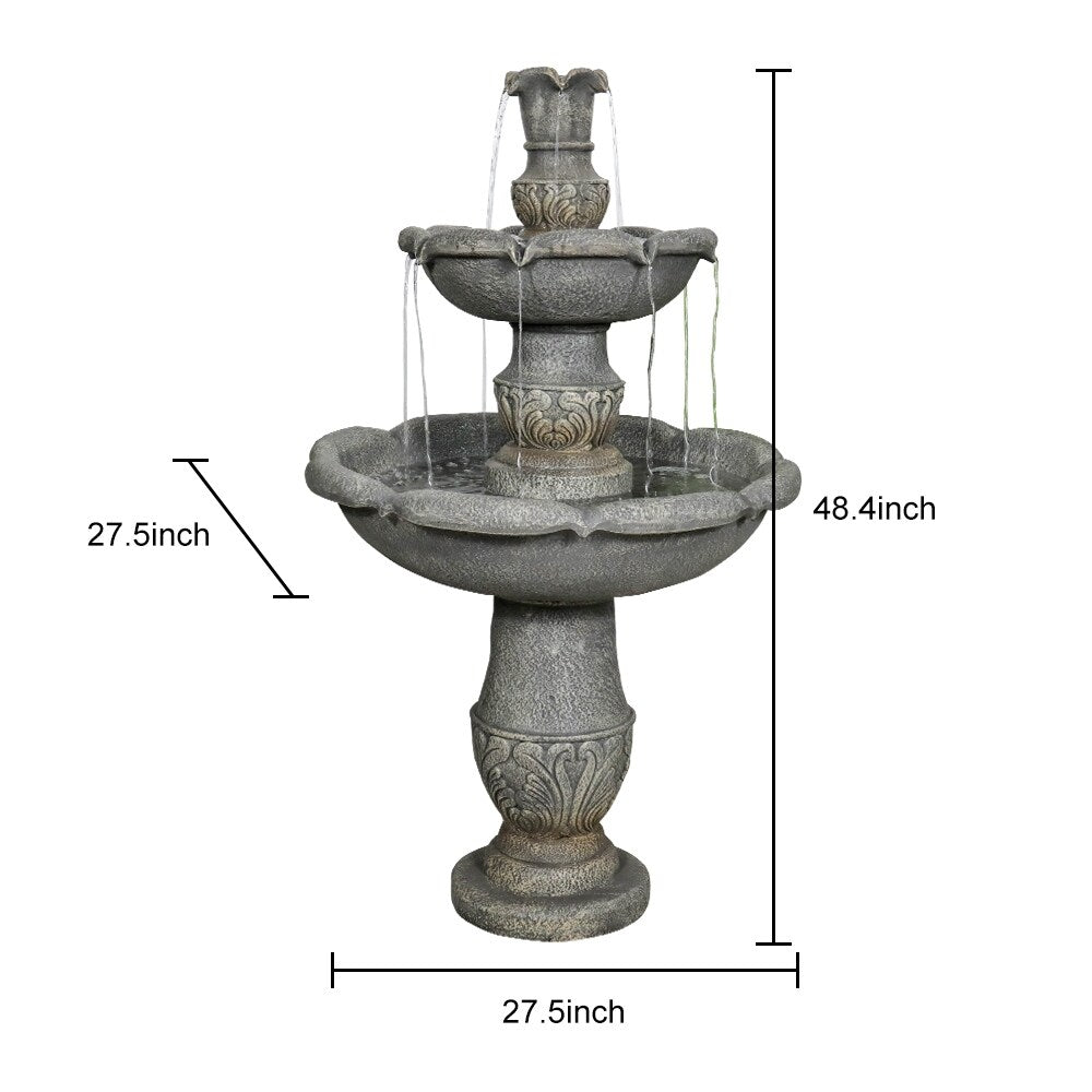 48.4-Inch 2Tier Outdoor Water Fountain with Submersible Pump for Patio